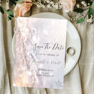 Save The Date Winter Wonderland Branches Verdure Économisez La D