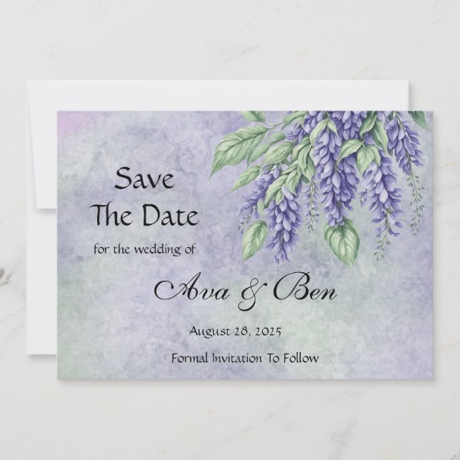 Save The Date Wisteria Peinte Ajouter Photo Enregistrer Les Cart (Devant)