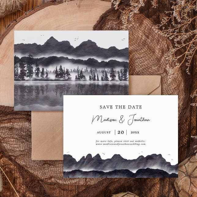 Save The Date Woodland Rustic Woodsy Mariage du paysage de monta (Front/Back)