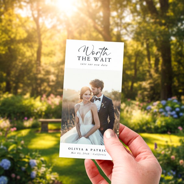 Save The Date Worth the Wait Wedding Postponement Bookmark Photo (Créateur téléchargé)