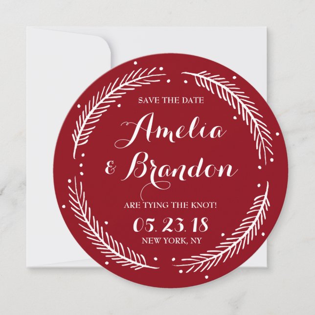 Save The Date Wreath d'hiver Whimsical rouge Enregistrer la cart (Devant)