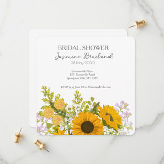 Save The Date Yellow Modern Sunflowers Bouquet Bridal Shower 