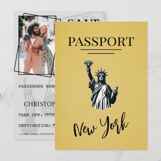 Save The Date Yellow New York City Passeport Enregistrer La Date (Devant / Derrière)