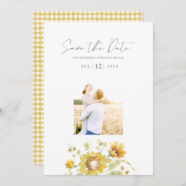 Save The Date Yellow Sunflower Aquarelle Mariage Photo (Devant / Derrière)
