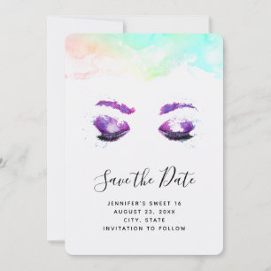 Save The Date Yeux violets glamour & sourcils à l'aquarelle