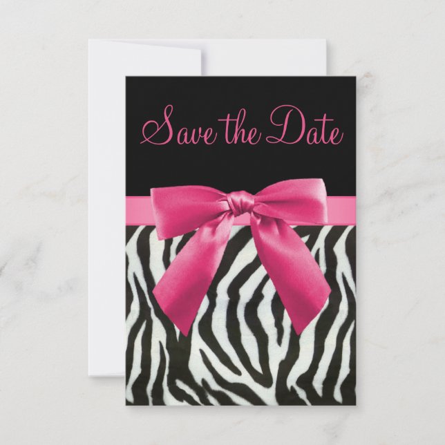 Save The Date Zebra Stripes & Pink Printed Bow Enregistrer la da (Devant)