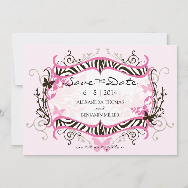 Save The Date Zèbre rose chaud Enregistrer la date (Devant)
