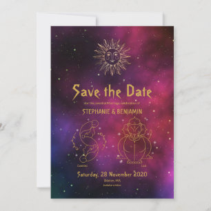 Save The Date Zodiac Bourgogne Gold Gemini/Leo céleste Moderne