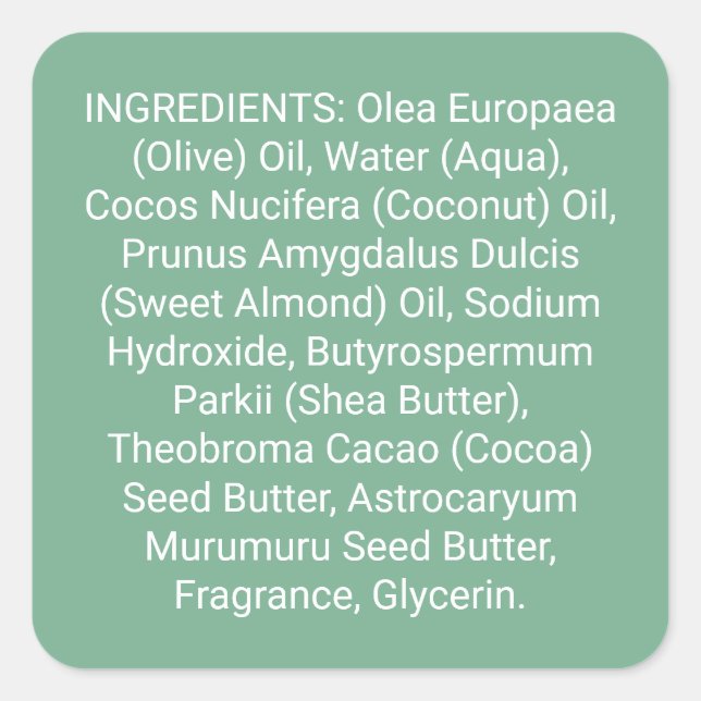 Savon vert ou étiquette de produit d'ingrédients d (Devant)