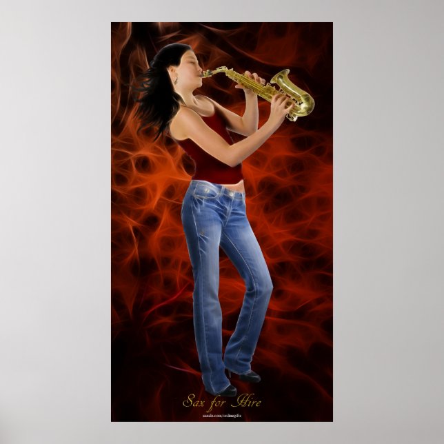 "SAX FOR HIRE" SAXOPHONE Music Lover Art Poster (Devant)