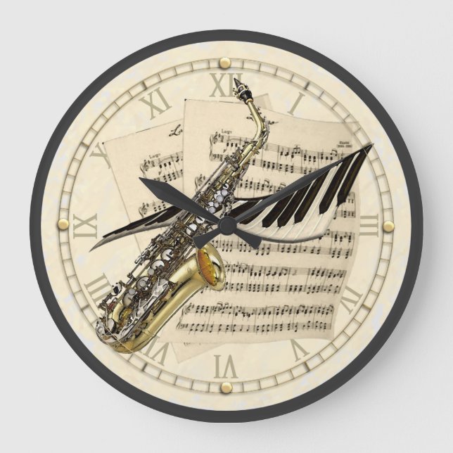 Saxophone & Piano Music Design Horloge murale (Recto)