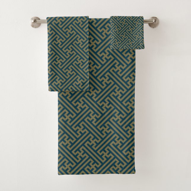 Sayagata motif, japonais, or et bleu marine (En situation)