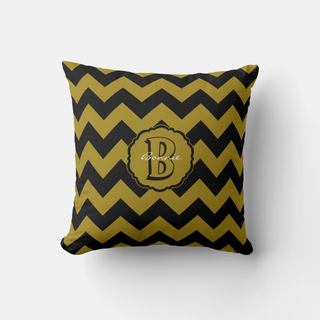 SC Monogram Chevron, Black-Gold B Carré Coussin (Recto)