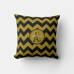 SC Monogram Chevron, Carré noir-or Coussin