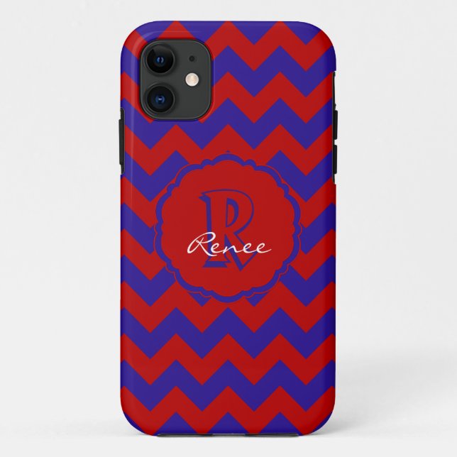 SC Monogram Chevron, Coque d'iPhone 5/5s Rouge-Ble (Dos)