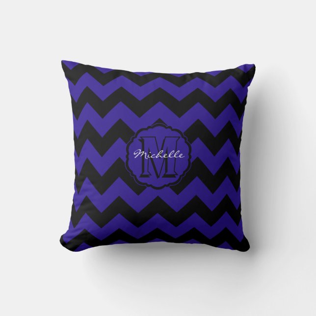 SC Monogram Chevron, Coussin Carré bleu-noir (Recto)