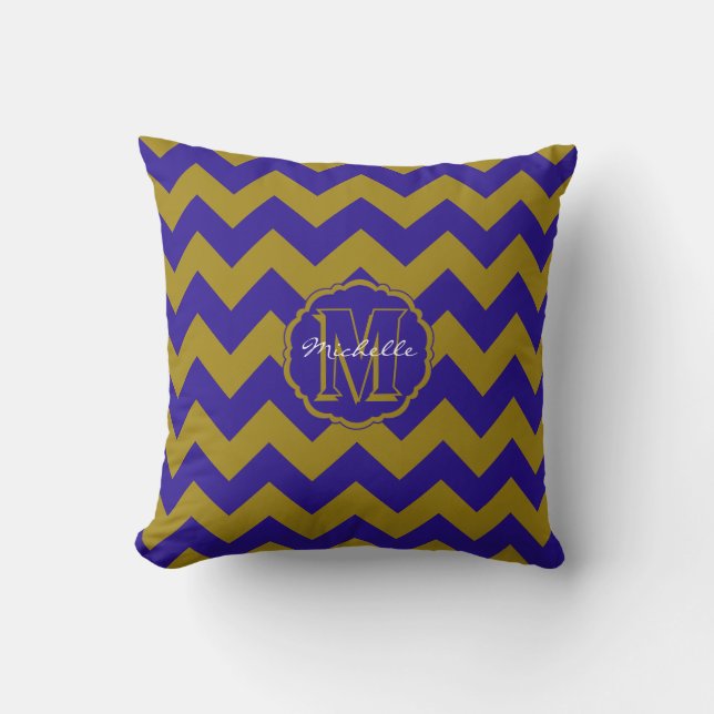 SC Monogram Chevron, Coussin Carré Blue-Gold (Recto)