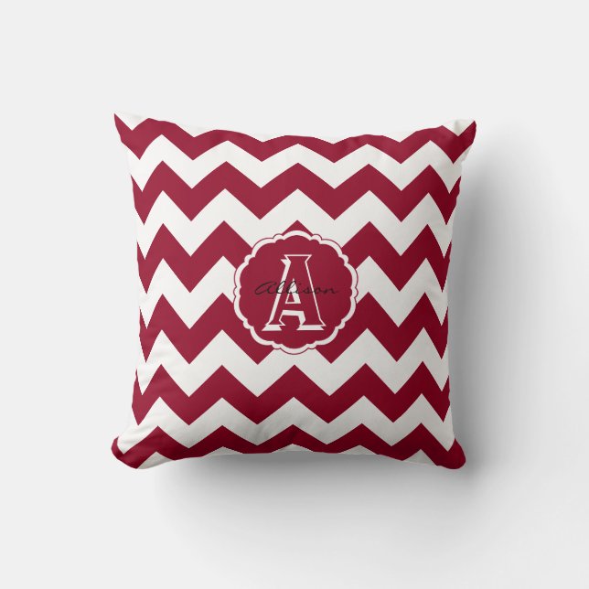 SC Monogram Chevron, Coussin Carré de Bourgogne-Bl (Recto)