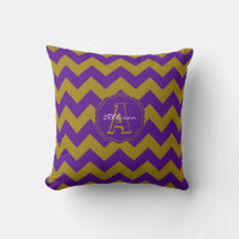 SC Monogram Chevron, Coussin Carré Purple-Gold