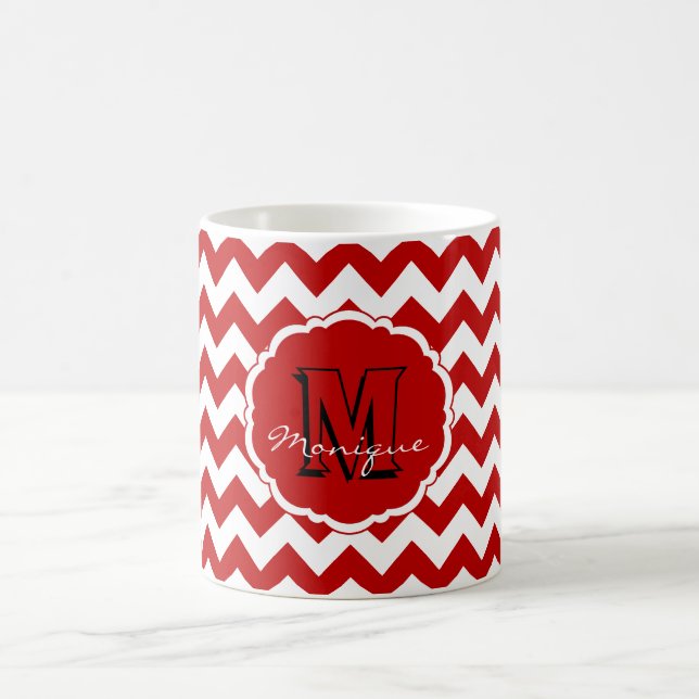 SC Monogram Chevron, Mug à café blanc-rouge (Centre)