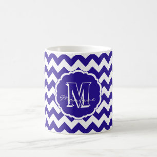 SC Monogram Chevron, Mug à café bleu-blanc