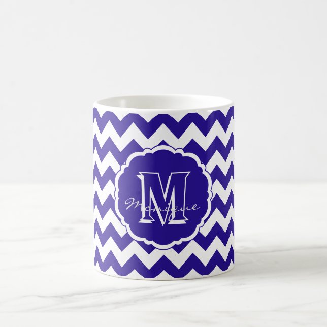 SC Monogram Chevron, Mug à café bleu-blanc (Centre)