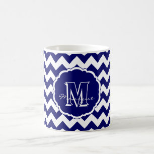 SC Monogram Chevron, Mug à café foncé bleu-blanc