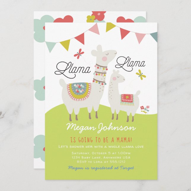Scandi Boho Llama Baby shower Invitation (Devant / Derrière)