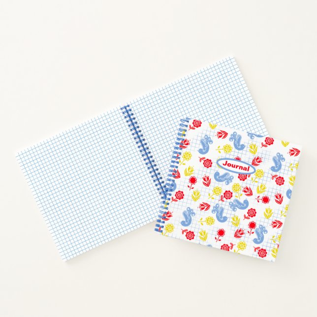 Scandi Ditsy Blue Bird Red Yellow Flower Journal (Intérieur)