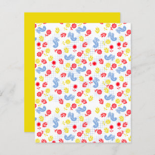 Scandi Ditsy Blue Bird Rouge Jaune Fleur Scrapbook