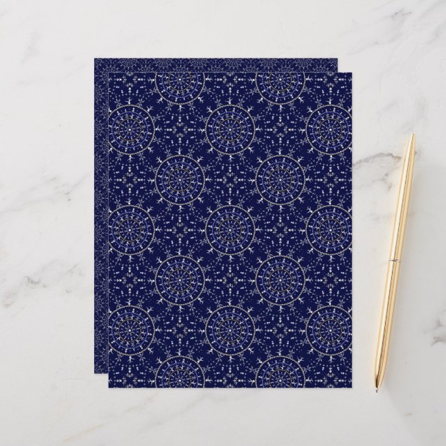 Scandinave Ditsy Winter Navy & Gold Diamond Tile (Devant/Arrière en situation)