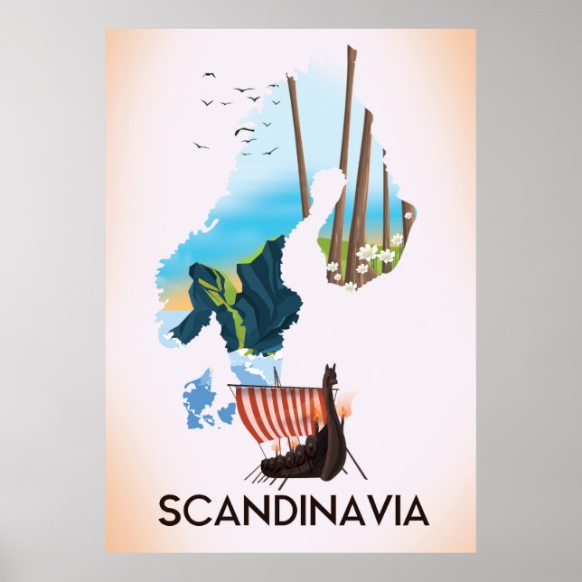 Scandinavia Map Viking travel poster (Devant)