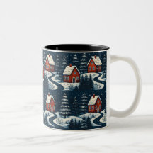 Scandinavian Folk Art Cozy Winter Cabin Mug