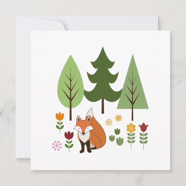 Scandinavian Style Fox Flowers Trees Illustration (Devant)