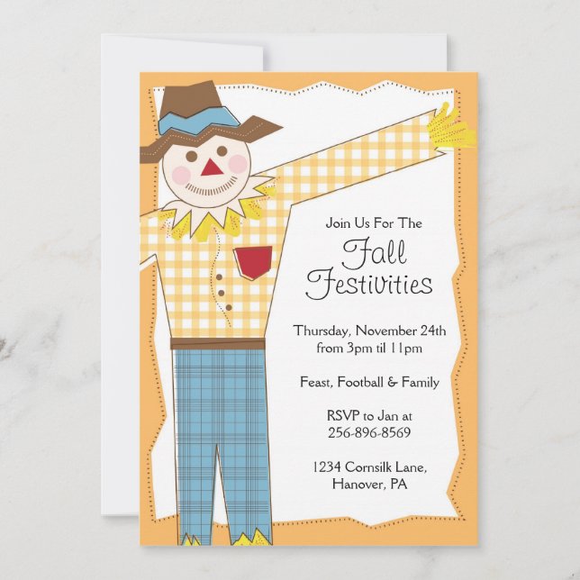 Scarecrow Thanksgiving Automne Party Invitations (Devant)