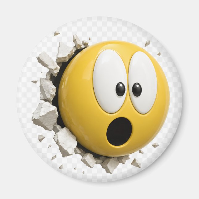 Scaredy 3D Emoji Round Magnet (Devant)