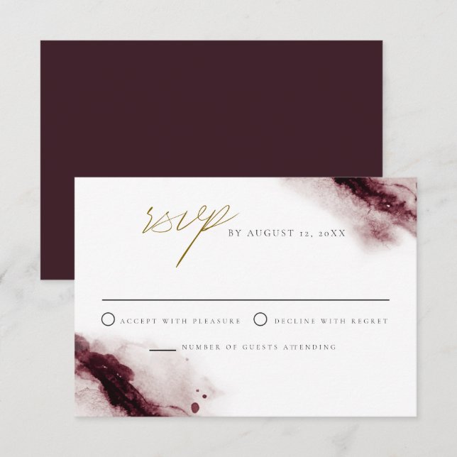 SCARLETT | Carte Boho Burgundy et Gold RSVP (Devant / Derrière)