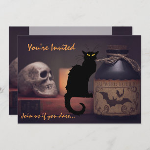 Scary Black Cat n Crâne Halloween Invitation d'ann