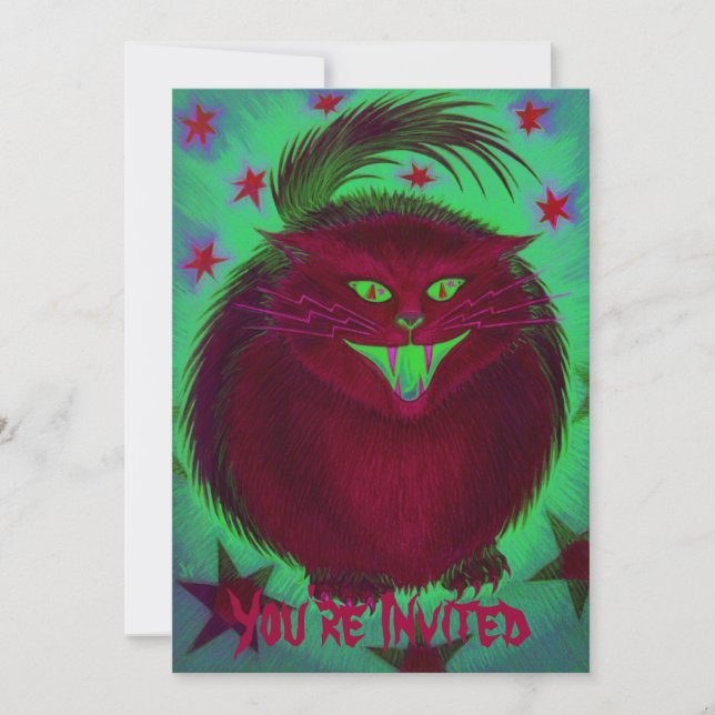 Scary Cat rouge 'Vous êtes invité' invitation (Devant)