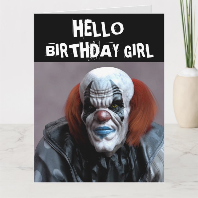 SCARY CLOWN FUNNY ANNIVERSAIRE FILLE CARTE SURTAIL (Devant)