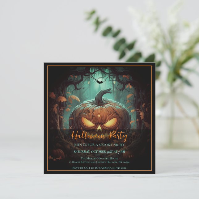 Scary Jack-o'-lantern Halloween Party Invitation (Debout devant)