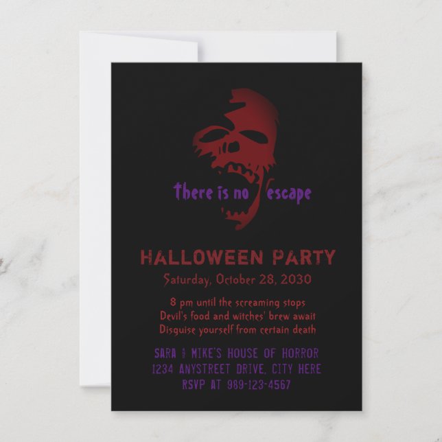 Scary Red Goth Skull Halloween Party Invitation (Devant)