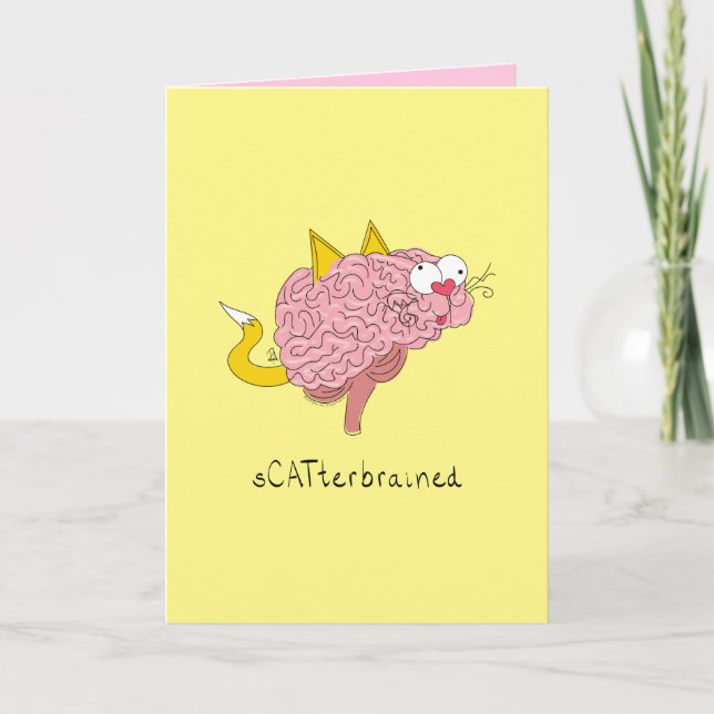 sCATterbrained Cat Cerveau drôle de carte de voeux (Devant)