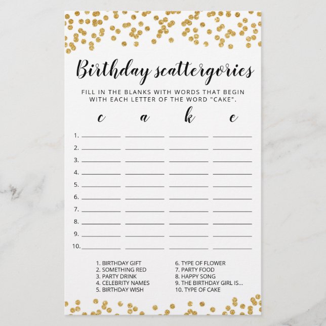 Scattergories Anniversaire jeu modifiable (Devant)