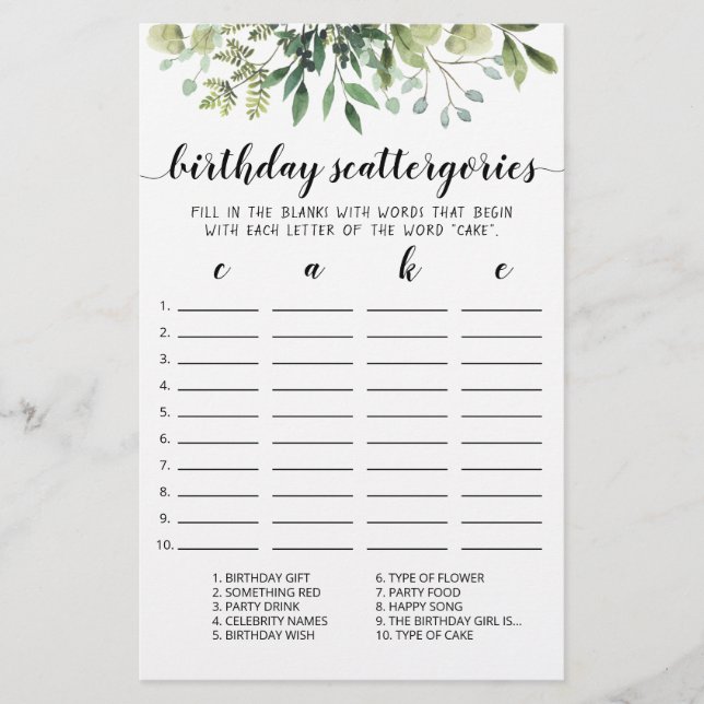 Scattergories Anniversaire jeu modifiable (Devant)