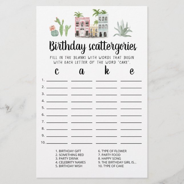 Scattergories Anniversaire jeu modifiable (Devant)
