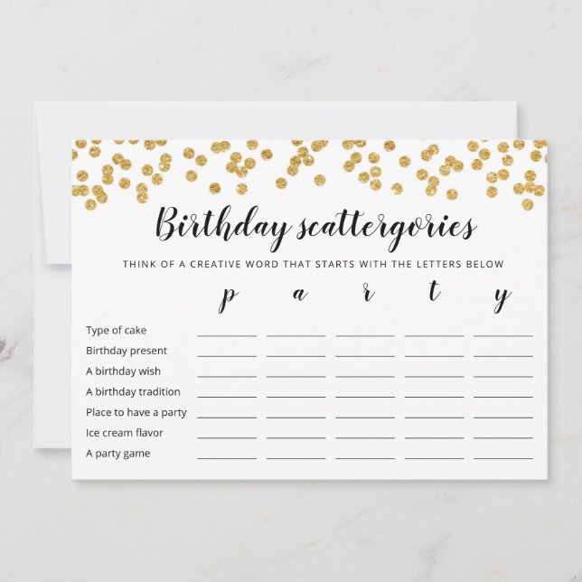 Scattergories Anniversaire Jeu modifiable Carte (Devant)