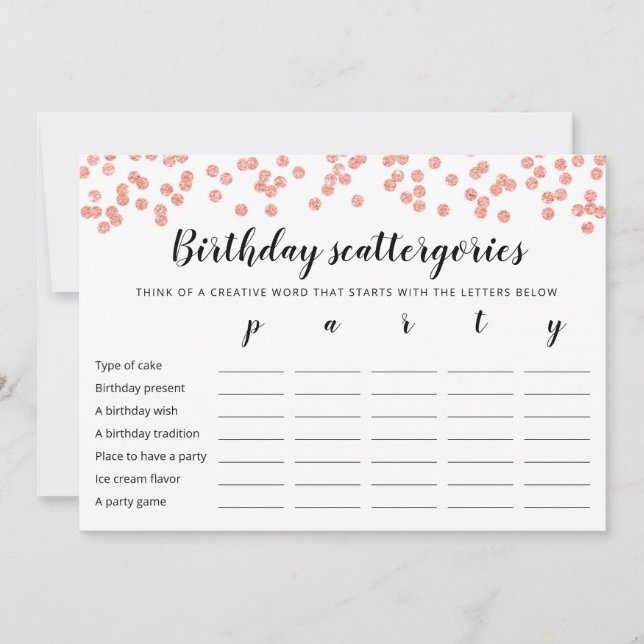 Scattergories Anniversaire Jeu modifiable Carte (Devant)