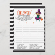 Scattergories d'Halloween Cartes de jeu avec sorci