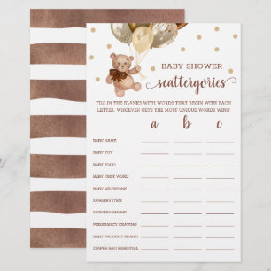 Scattergories Jeu Baby shower Teddy Ours